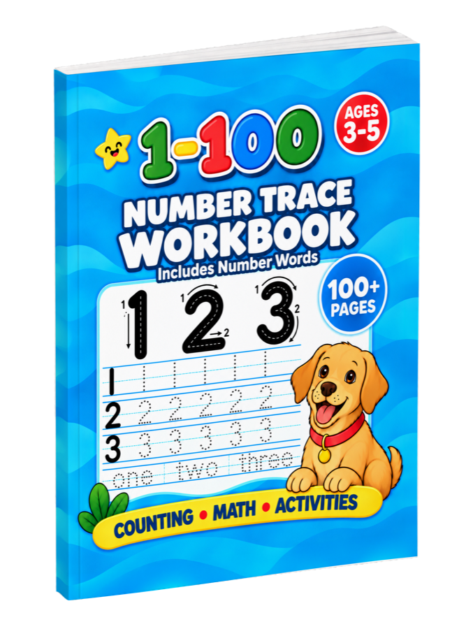 1-100 Number Trace Workbook shown as a paperback
