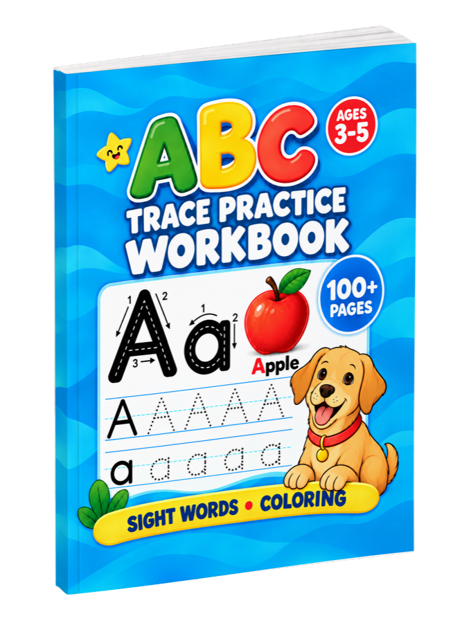 ABC Trace Practice Workbook shown as a paperback