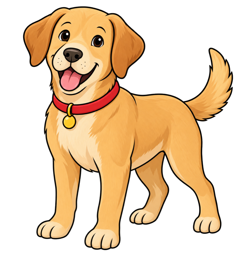 A friendly golden puppy, the Clear Start Books mascot