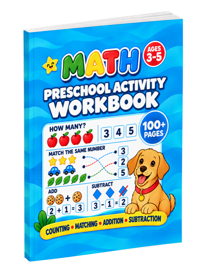 Math Preschool Activity Workbook shown as a paperback